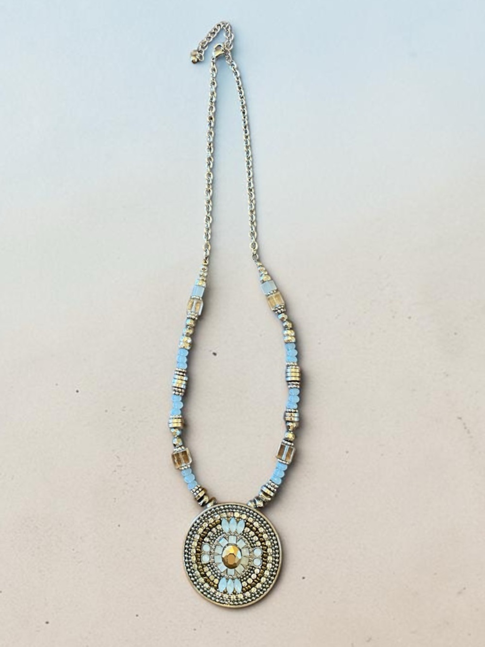 Beautiful Delicate Blue Beaded Pendant Necklace - Bohemian